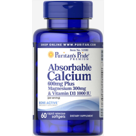 Puritans Pride Absorbable Calcium plus Magnesium & Vitamin D (60 lágy kapszula)